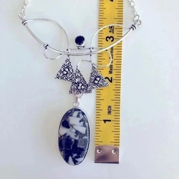 Copper White Buffalo Turquoise & Onyx 925 Sterling Silver Necklace NWT - Picture 7 of 7